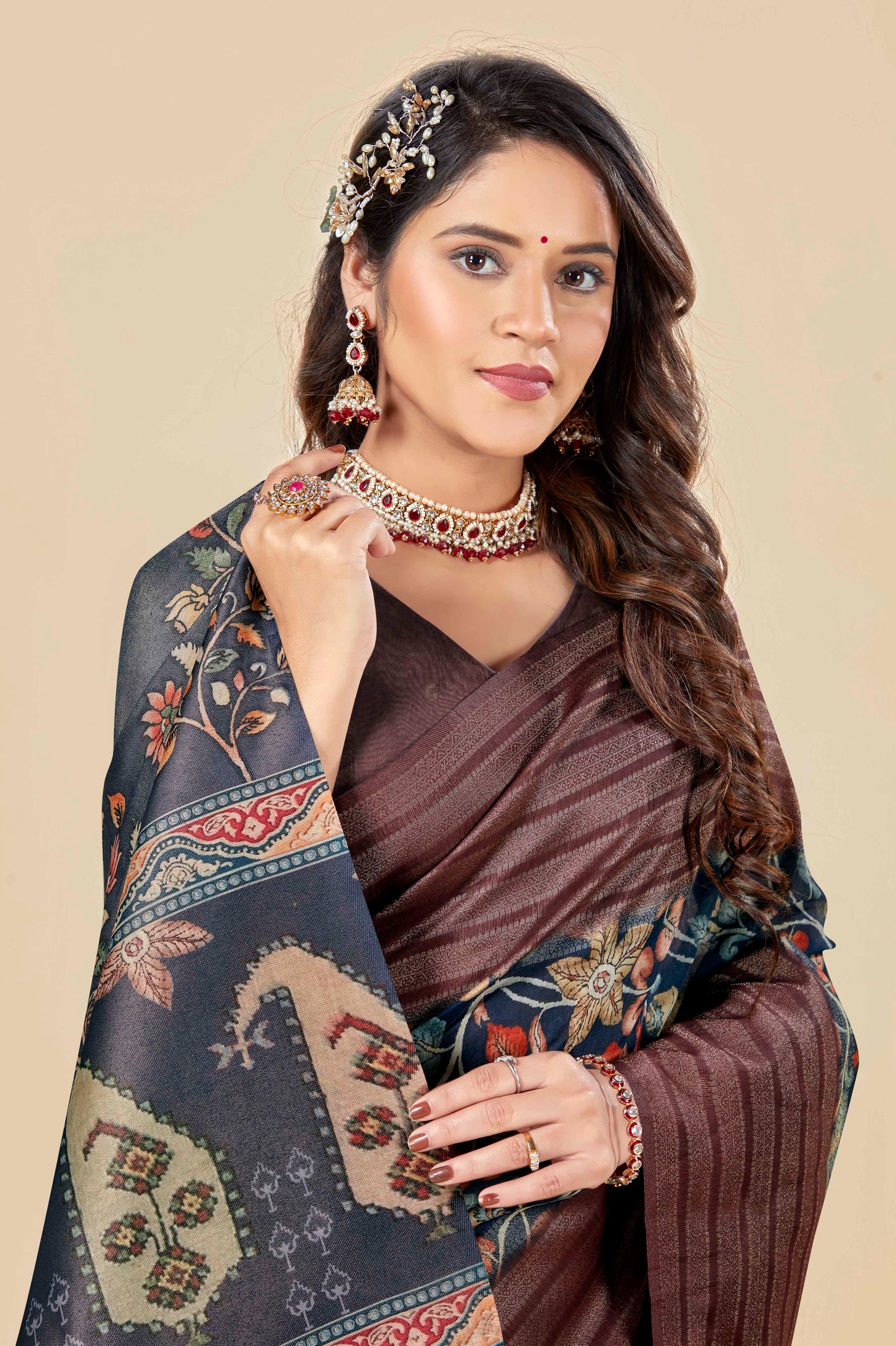 Malabar Multicolour Jacquard Saree with Elegant Digital Print 12 (8 Colours Available).