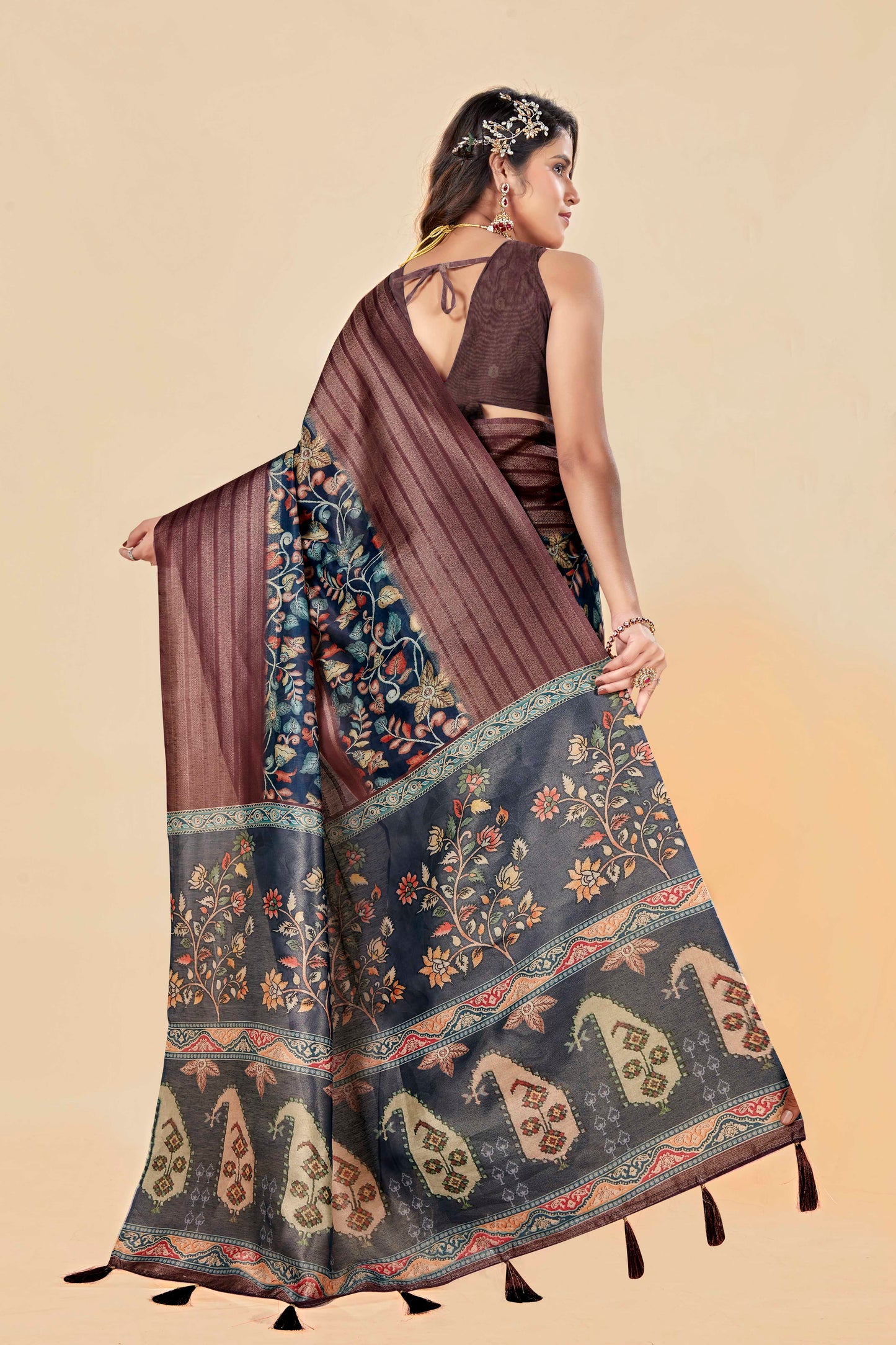 Malabar Multicolour Jacquard Saree with Elegant Digital Print 12 (8 Colours Available).