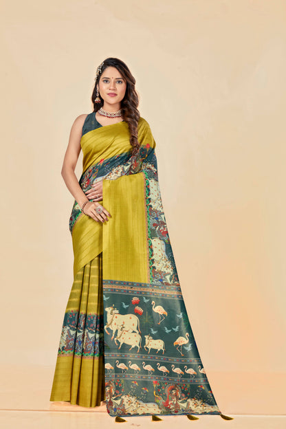 Malabar Multicolour Jacquard Saree with Elegant Digital Print 12 (8 Colours Available).