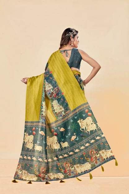 Malabar Multicolour Jacquard Saree with Elegant Digital Print 12 (8 Colours Available).