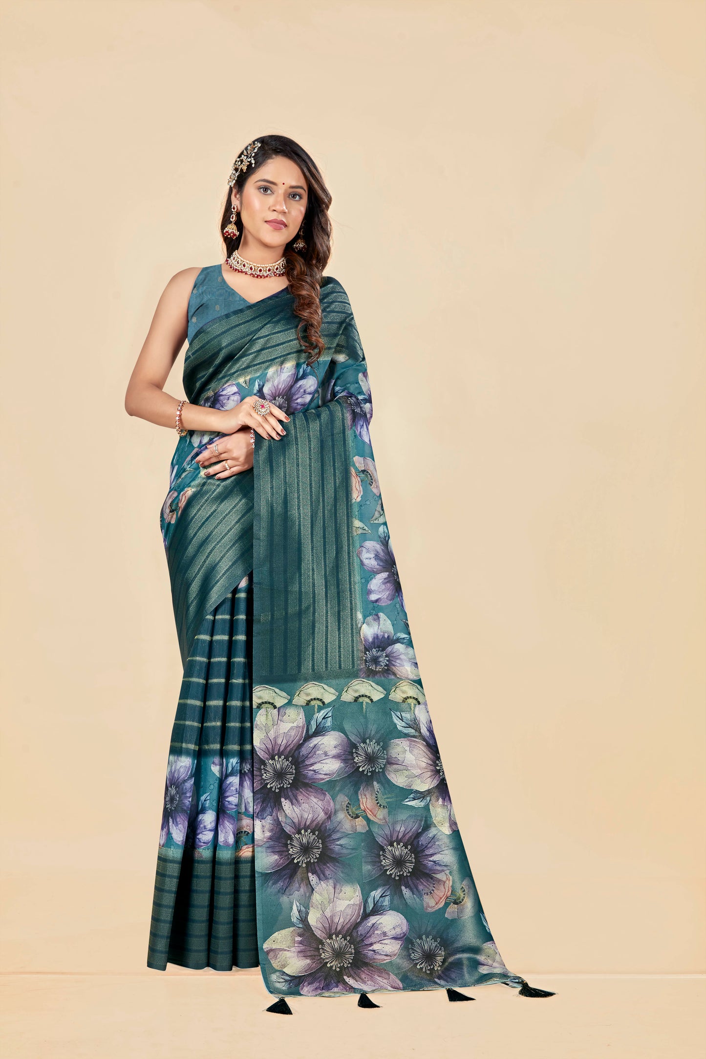 Malabar Multicolour Jacquard Saree with Elegant Digital Print 12 (8 Colours Available).