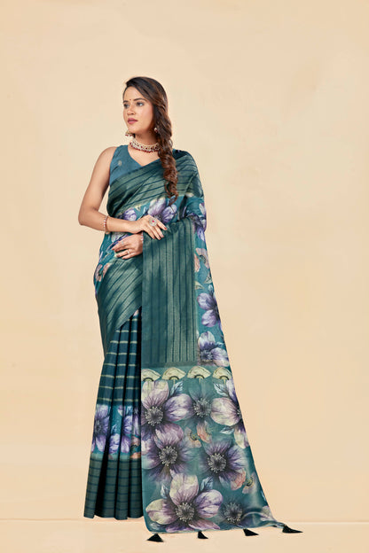 Malabar Multicolour Jacquard Saree with Elegant Digital Print 12 (8 Colours Available).