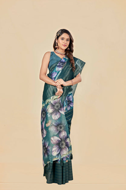 Malabar Multicolour Jacquard Saree with Elegant Digital Print 12 (8 Colours Available).