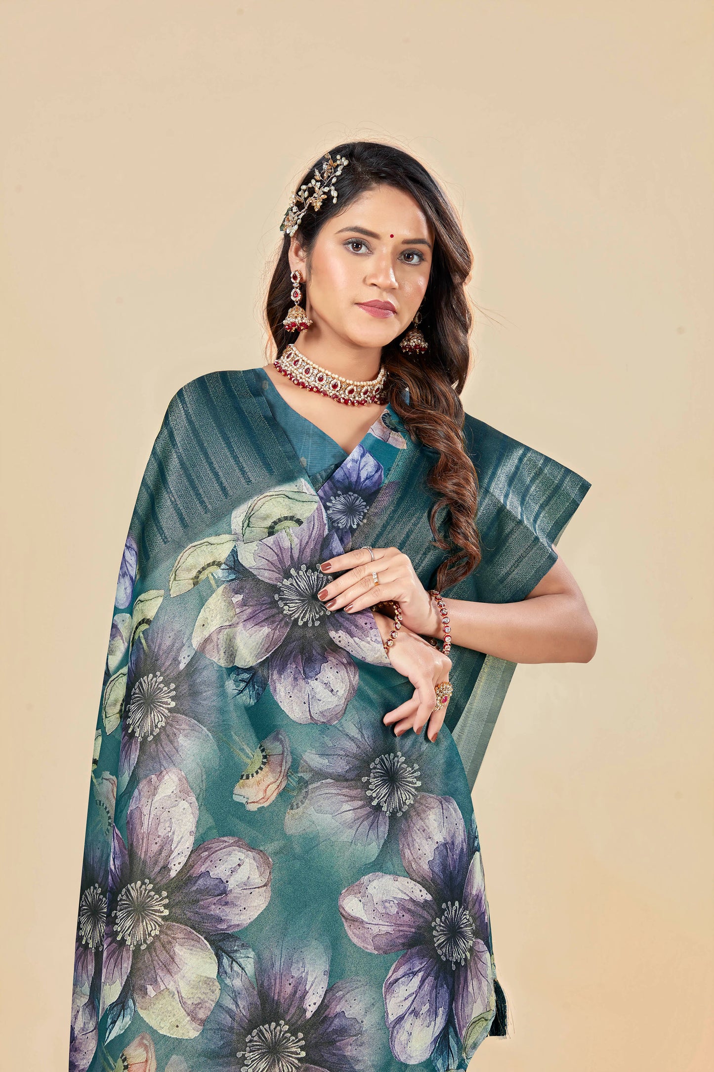 Malabar Multicolour Jacquard Saree with Elegant Digital Print 12 (8 Colours Available).