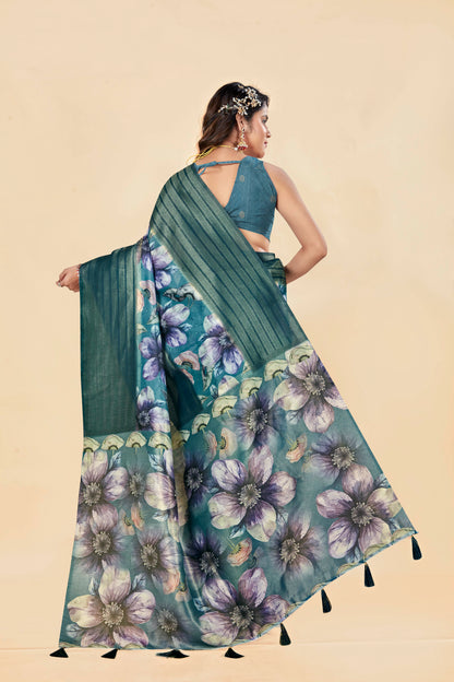 Malabar Multicolour Jacquard Saree with Elegant Digital Print 12 (8 Colours Available).