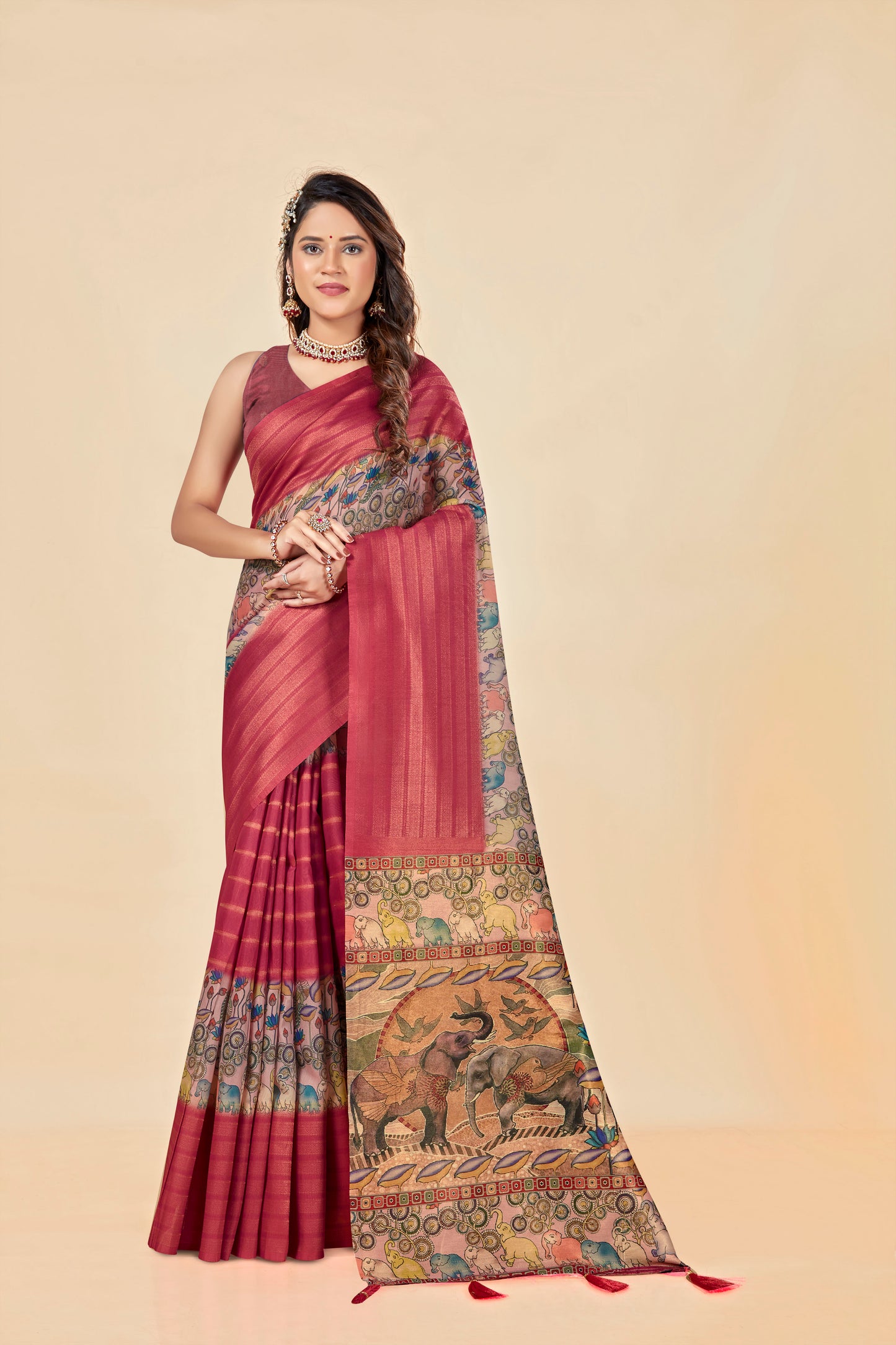 Malabar Multicolour Jacquard Saree with Elegant Digital Print 12 (8 Colours Available).