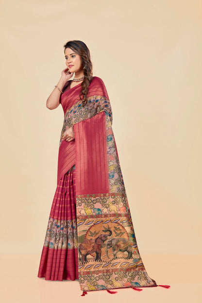 Malabar Multicolour Jacquard Saree with Elegant Digital Print 12 (8 Colours Available).