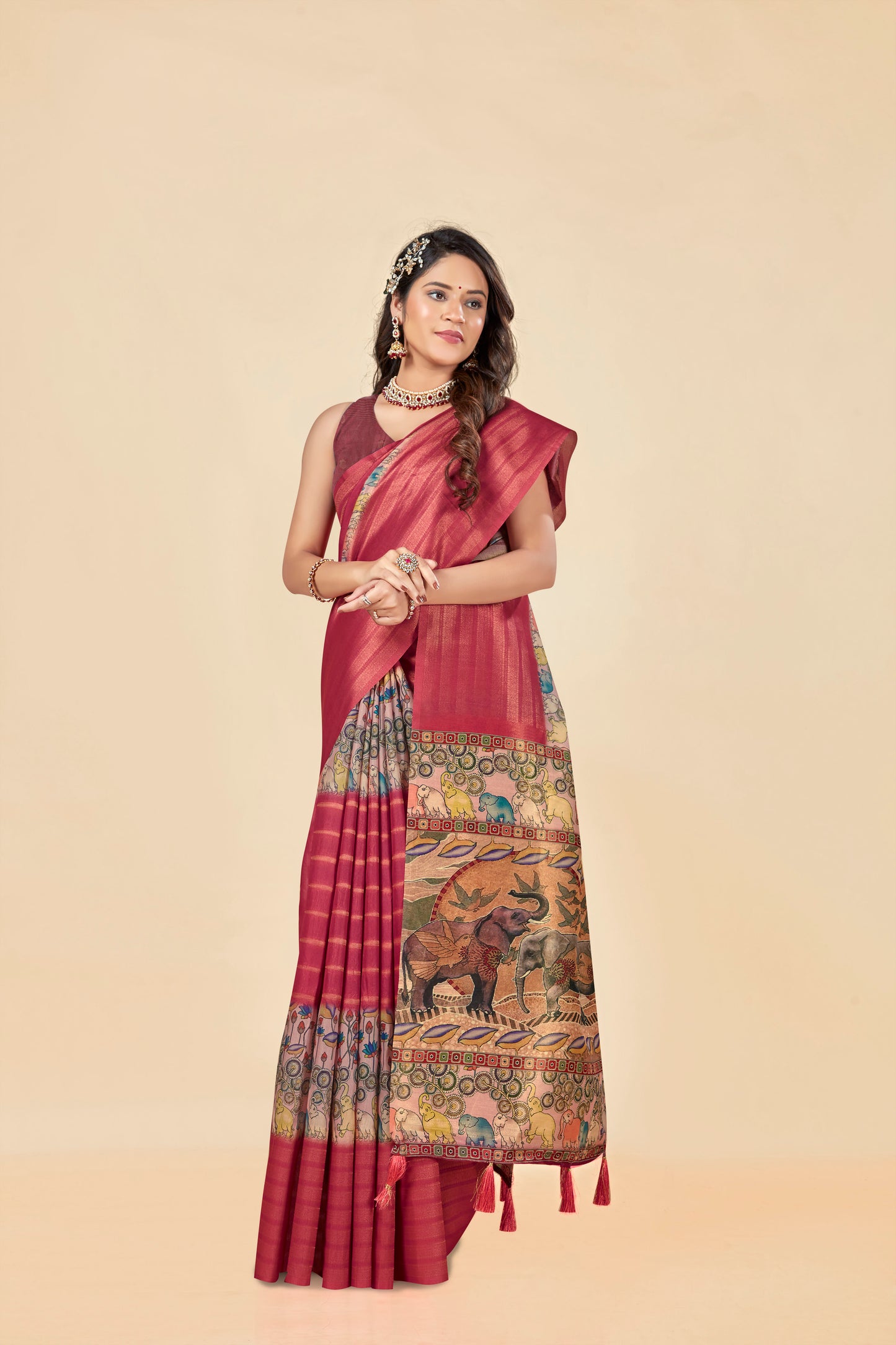 Malabar Multicolour Jacquard Saree with Elegant Digital Print 12 (8 Colours Available).