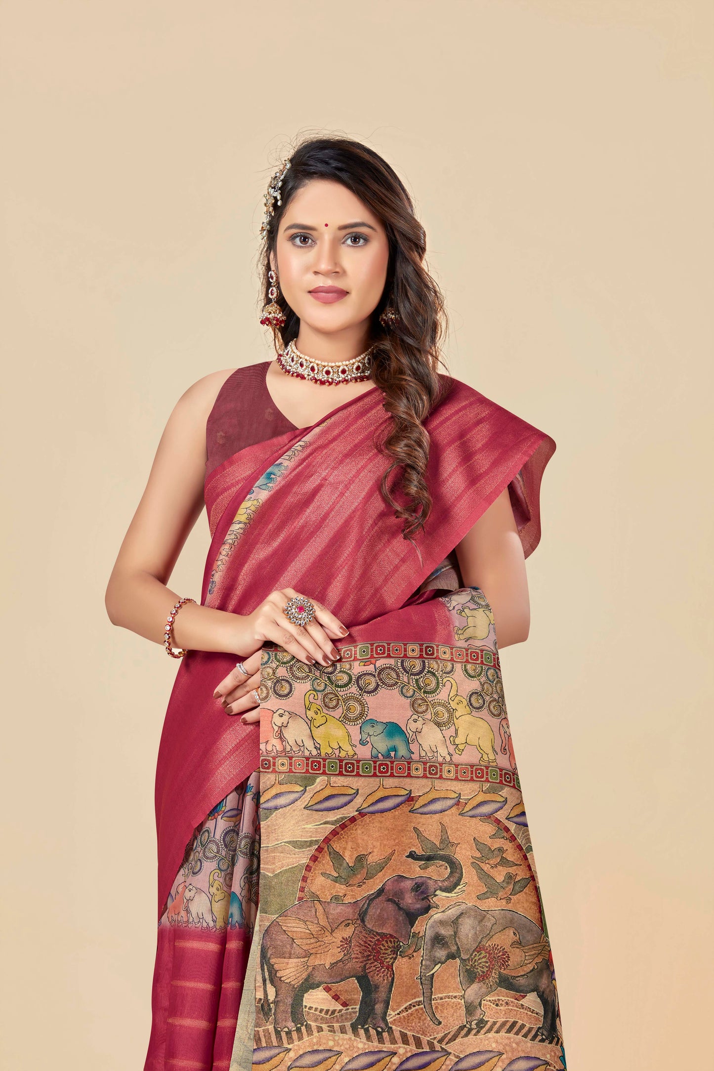 Malabar Multicolour Jacquard Saree with Elegant Digital Print 12 (8 Colours Available).