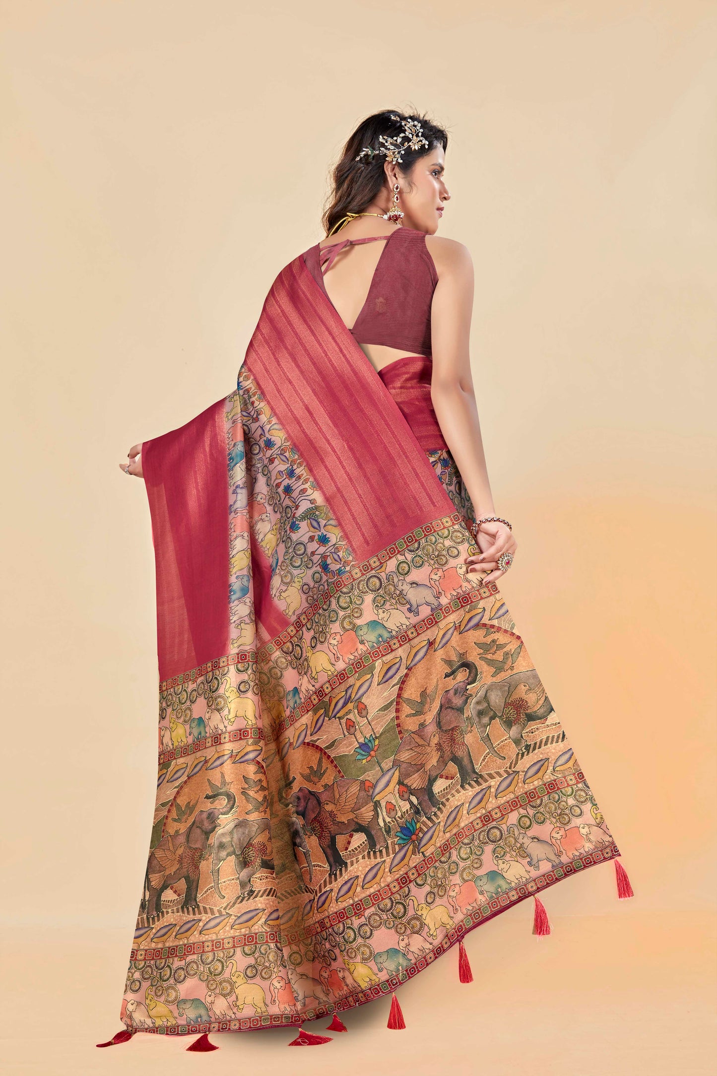 Malabar Multicolour Jacquard Saree with Elegant Digital Print 12 (8 Colours Available).