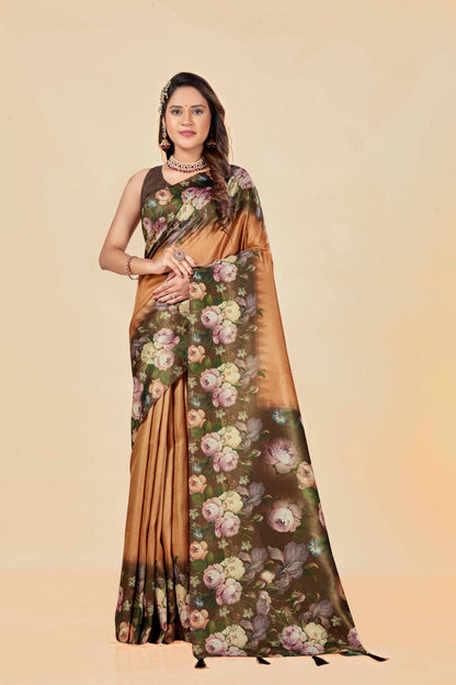 Malabar Multicolour Jacquard Saree with Elegant Digital Print 12 (8 Colours Available).