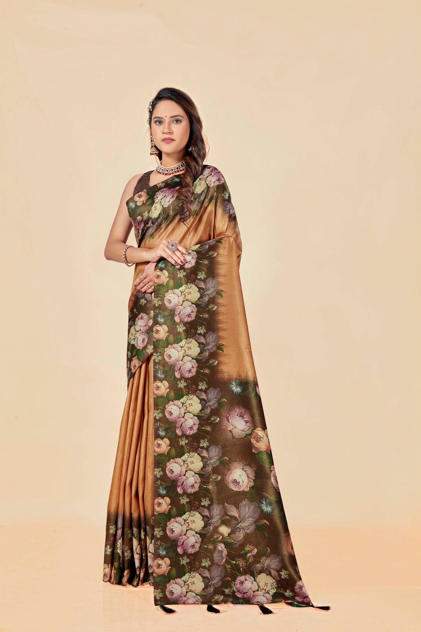 Malabar Multicolour Jacquard Saree with Elegant Digital Print 12 (8 Colours Available).