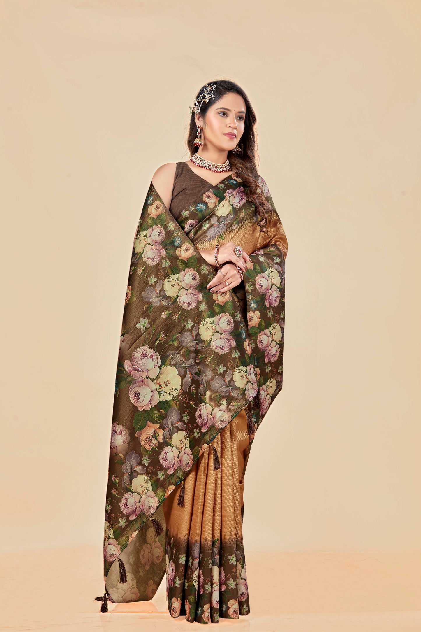 Malabar Multicolour Jacquard Saree with Elegant Digital Print 12 (8 Colours Available).