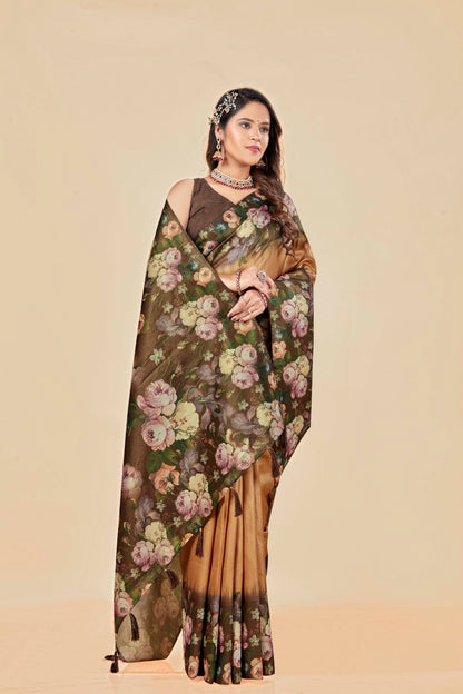 Malabar Multicolour Jacquard Saree with Elegant Digital Print 12 (8 Colours Available).