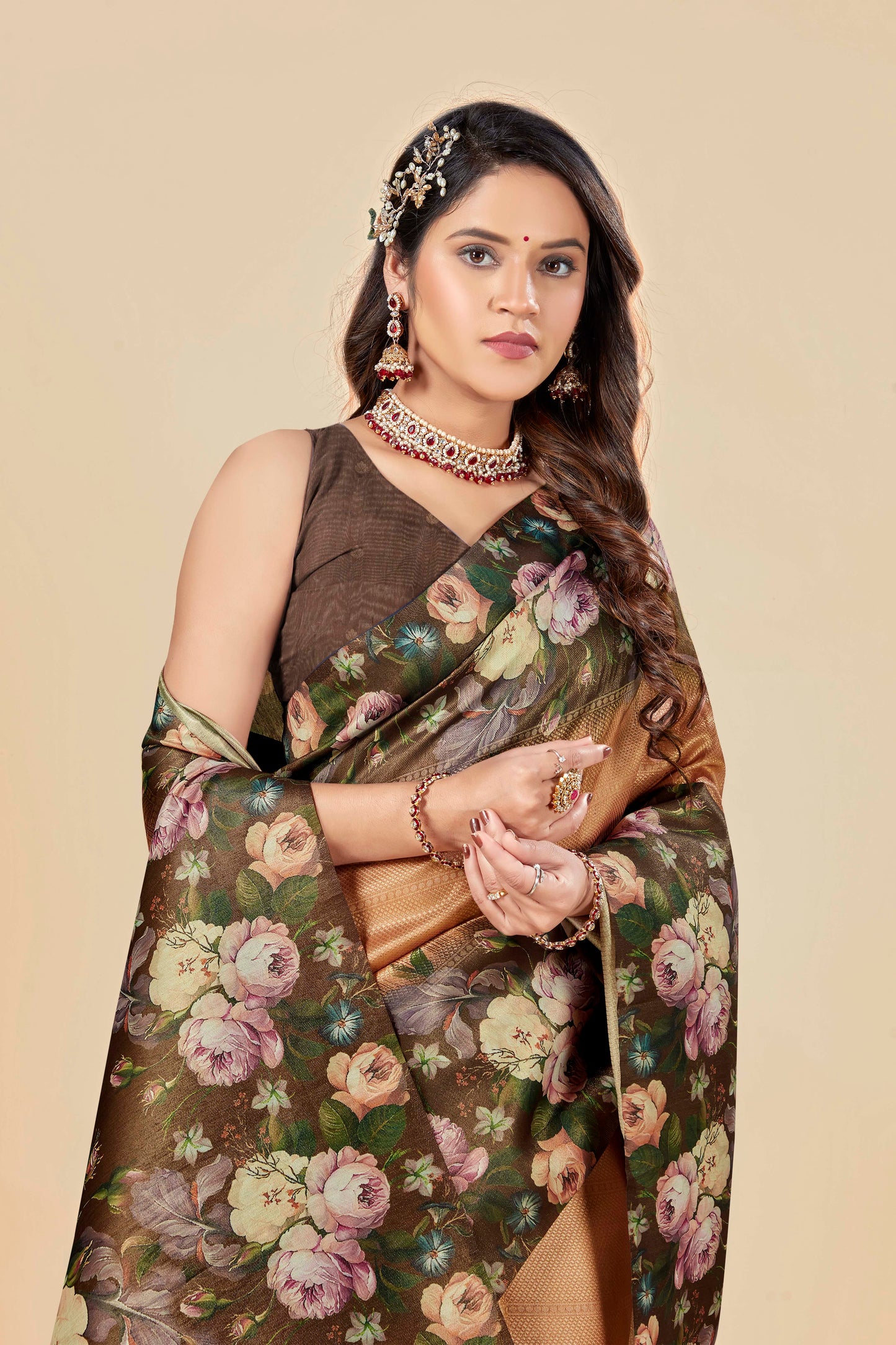 Malabar Multicolour Jacquard Saree with Elegant Digital Print 12 (8 Colours Available).