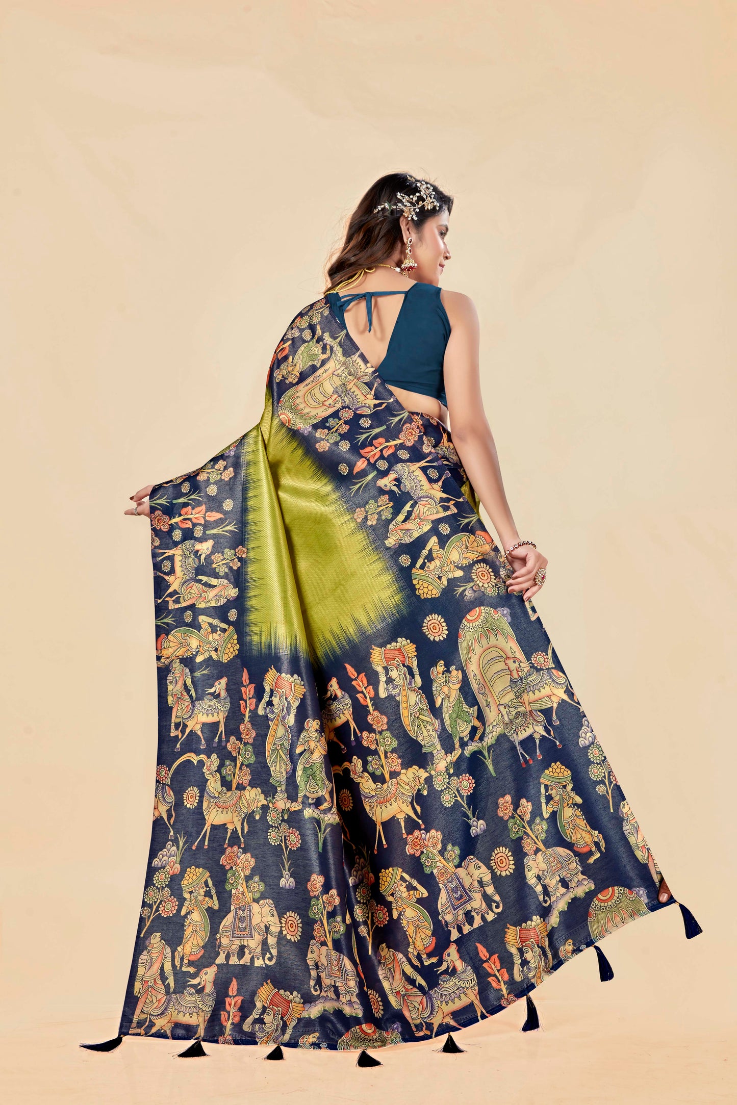 Malabar Multicolour Jacquard Saree with Elegant Digital Print 12 (8 Colours Available).