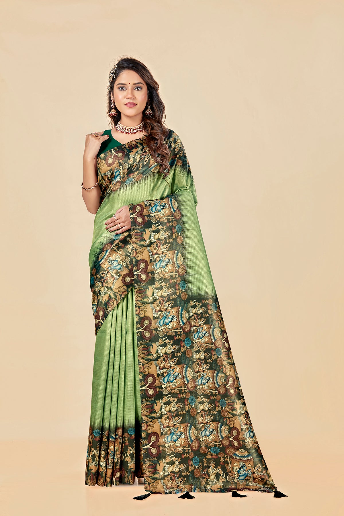 Malabar Multicolour Jacquard Saree with Elegant Digital Print 12 (8 Colours Available).