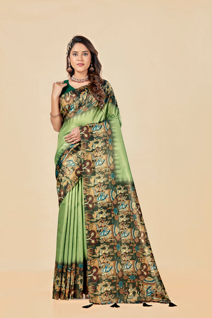 Malabar Multicolour Jacquard Saree with Elegant Digital Print 12 (8 Colours Available).