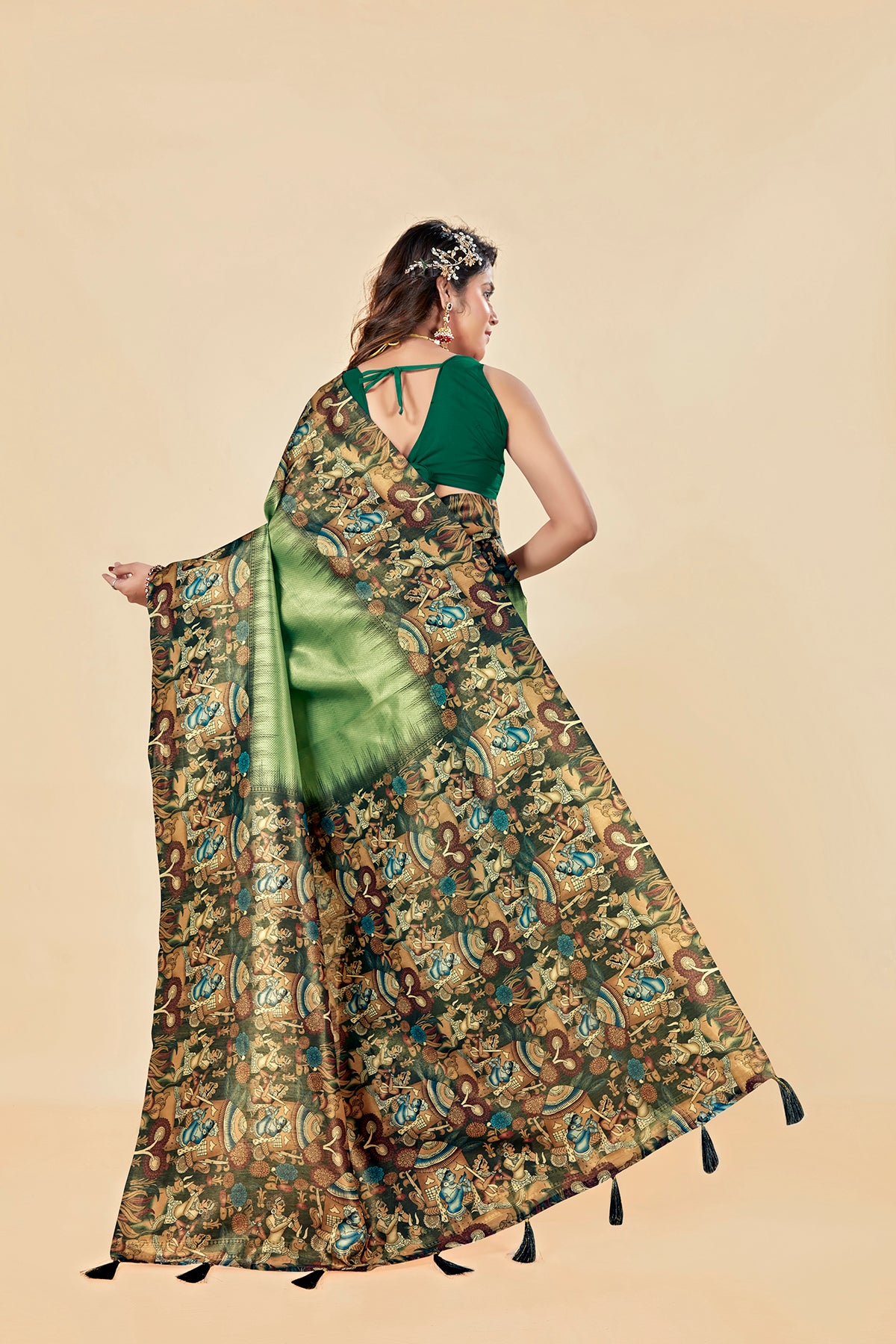 Malabar Multicolour Jacquard Saree with Elegant Digital Print 12 (8 Colours Available).