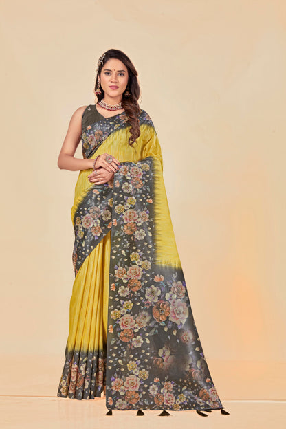 Malabar Multicolour Jacquard Saree with Elegant Digital Print 4 (8 Colours Available).