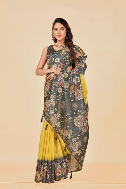 Malabar Multicolour Jacquard Saree with Elegant Digital Print 4 (8 Colours Available).