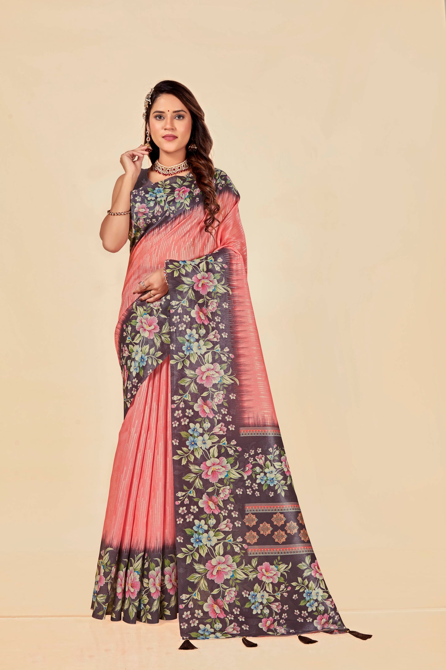 Malabar Multicolour Jacquard Saree with Elegant Digital Print 4 (8 Colours Available).