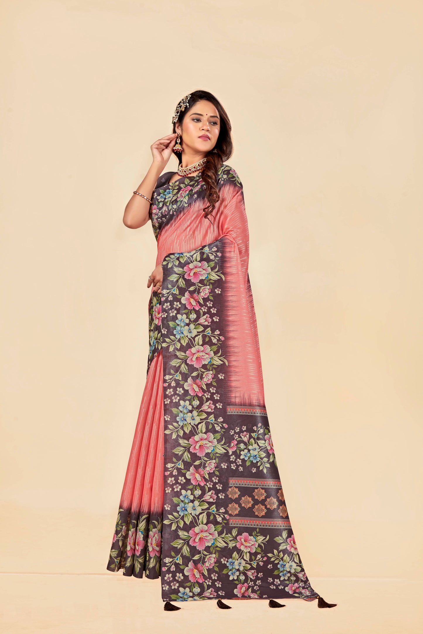 Malabar Multicolour Jacquard Saree with Elegant Digital Print 4 (8 Colours Available).