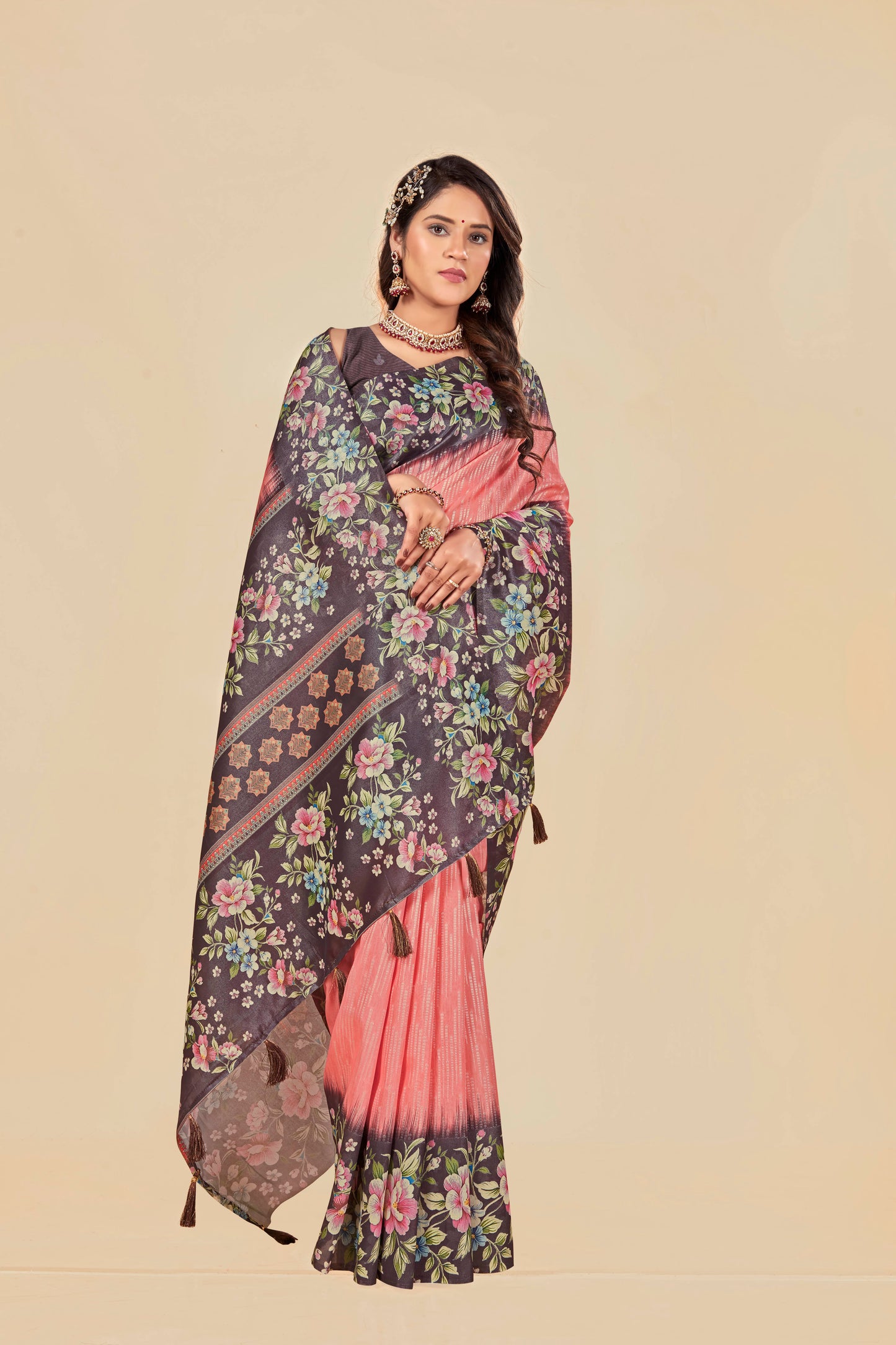 Malabar Multicolour Jacquard Saree with Elegant Digital Print 4 (8 Colours Available).