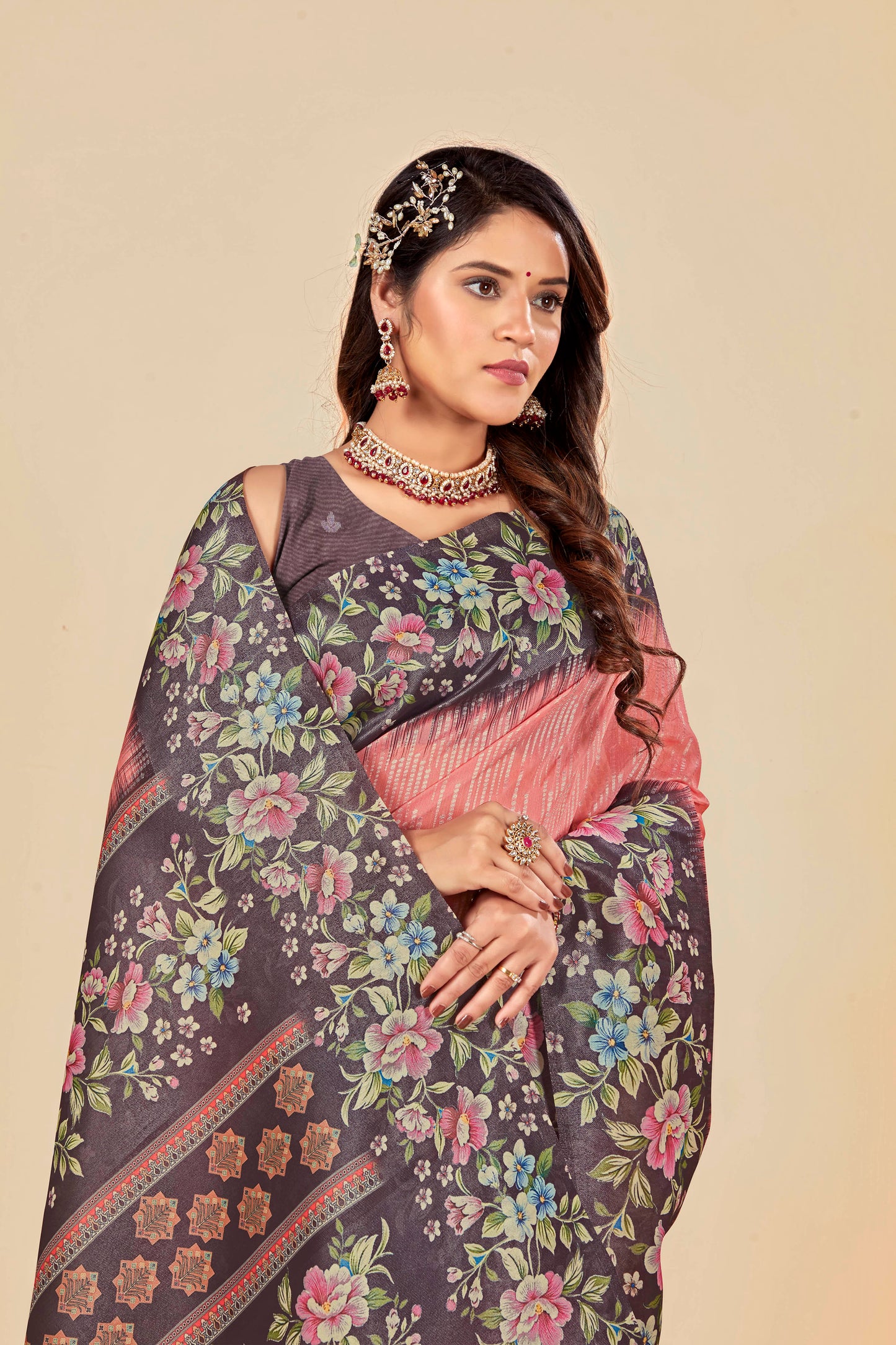 Malabar Multicolour Jacquard Saree with Elegant Digital Print 4 (8 Colours Available).