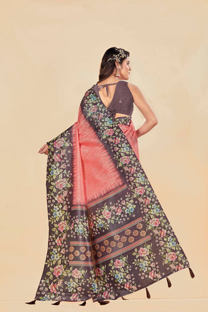 Malabar Multicolour Jacquard Saree with Elegant Digital Print 4 (8 Colours Available).