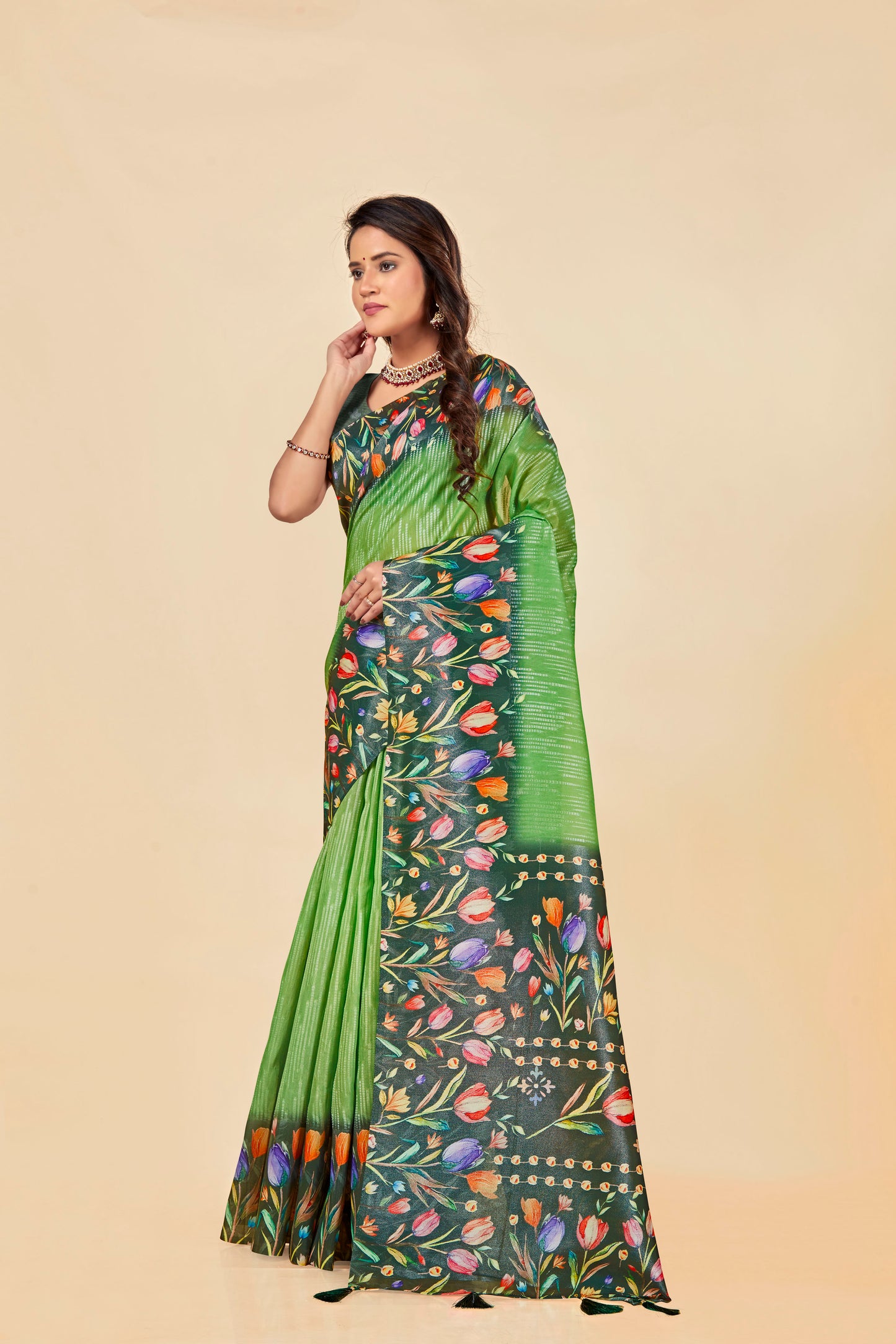 Malabar Multicolour Jacquard Saree with Elegant Digital Print 4 (8 Colours Available).