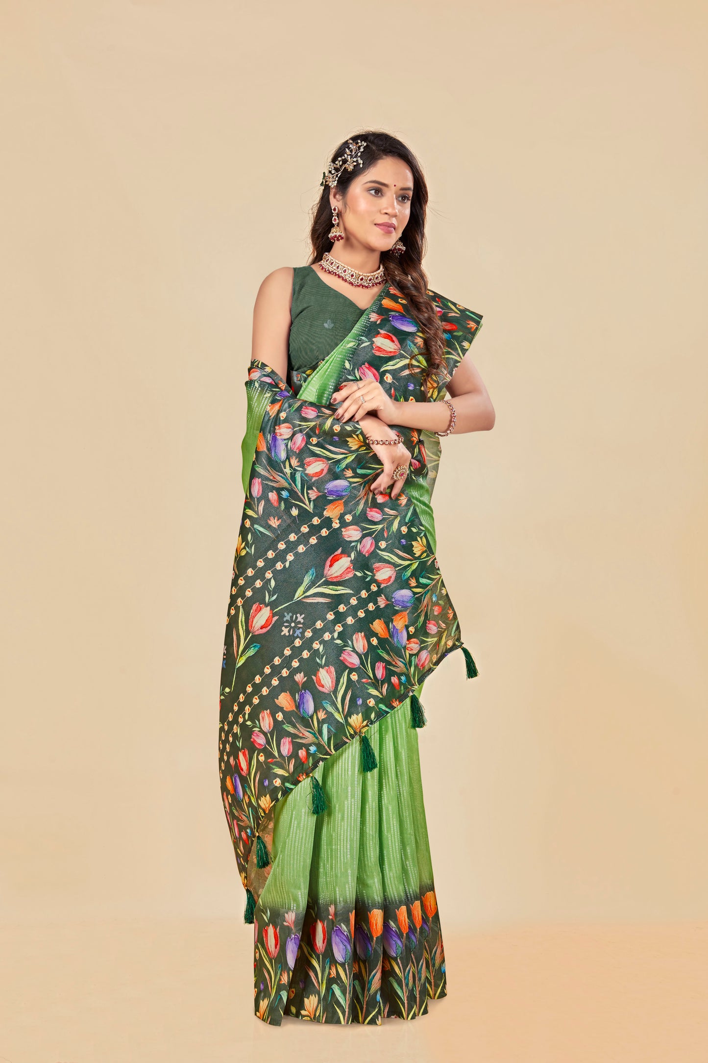 Malabar Multicolour Jacquard Saree with Elegant Digital Print 4 (8 Colours Available).