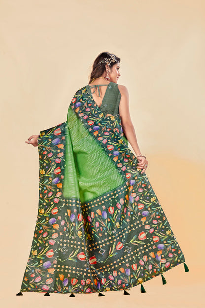 Malabar Multicolour Jacquard Saree with Elegant Digital Print 4 (8 Colours Available).