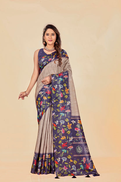 Malabar Multicolour Jacquard Saree with Elegant Digital Print 4 (8 Colours Available).