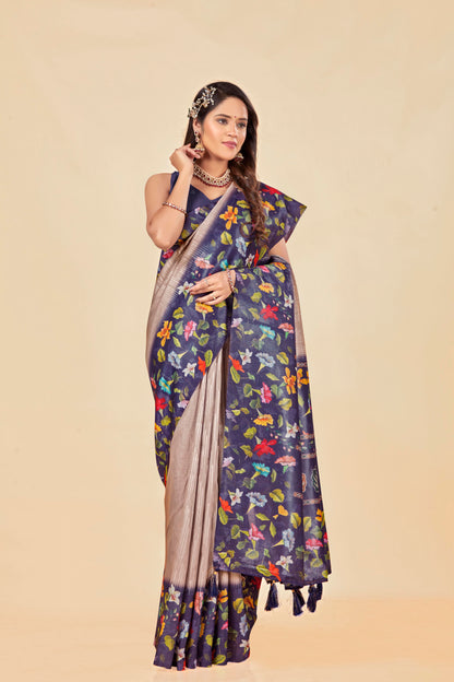 Malabar Multicolour Jacquard Saree with Elegant Digital Print 4 (8 Colours Available).