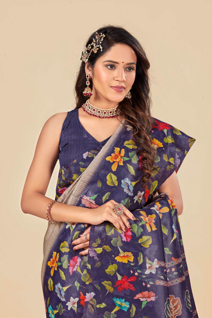 Malabar Multicolour Jacquard Saree with Elegant Digital Print 4 (8 Colours Available).