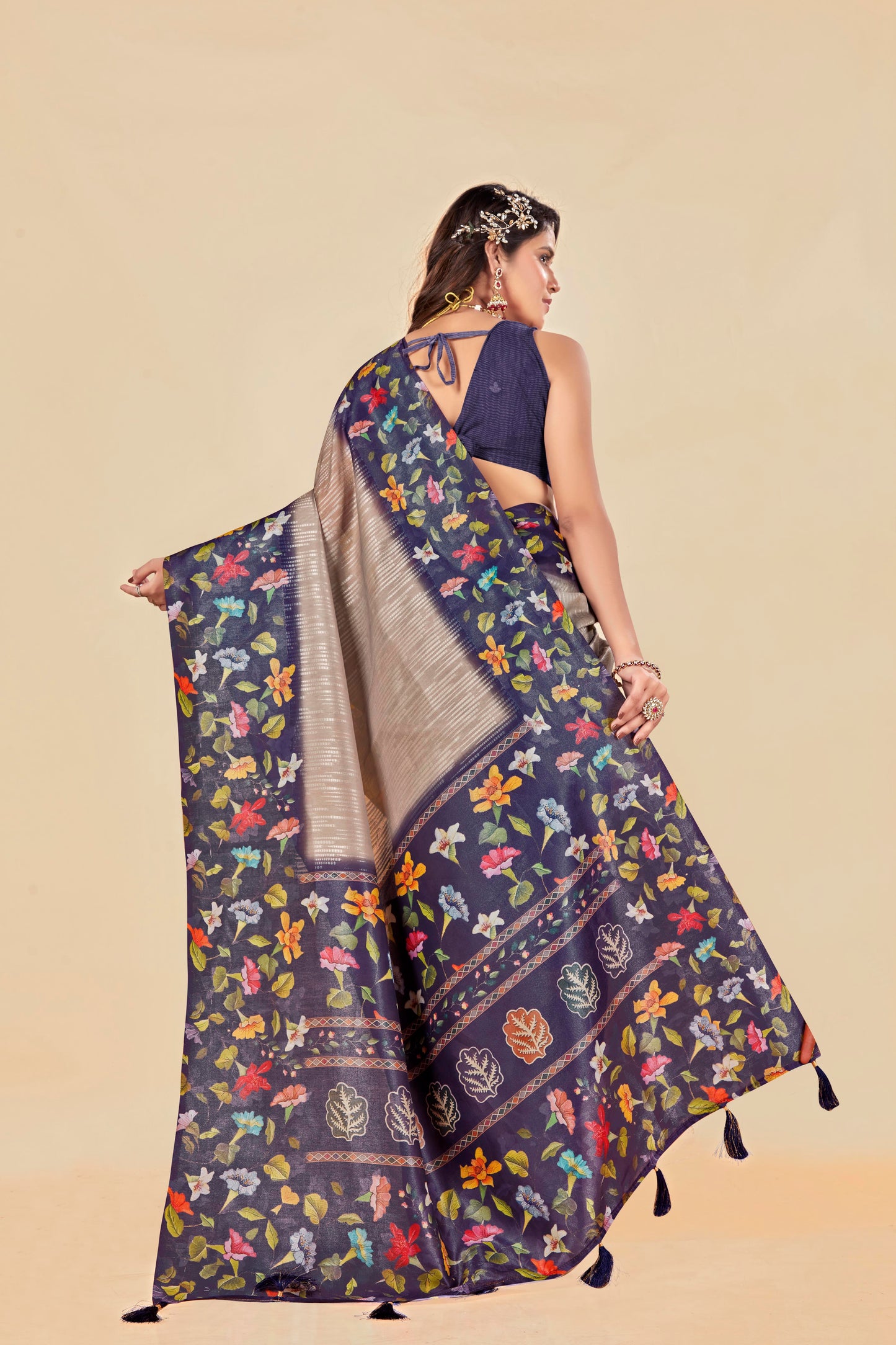 Malabar Multicolour Jacquard Saree with Elegant Digital Print 4 (8 Colours Available).