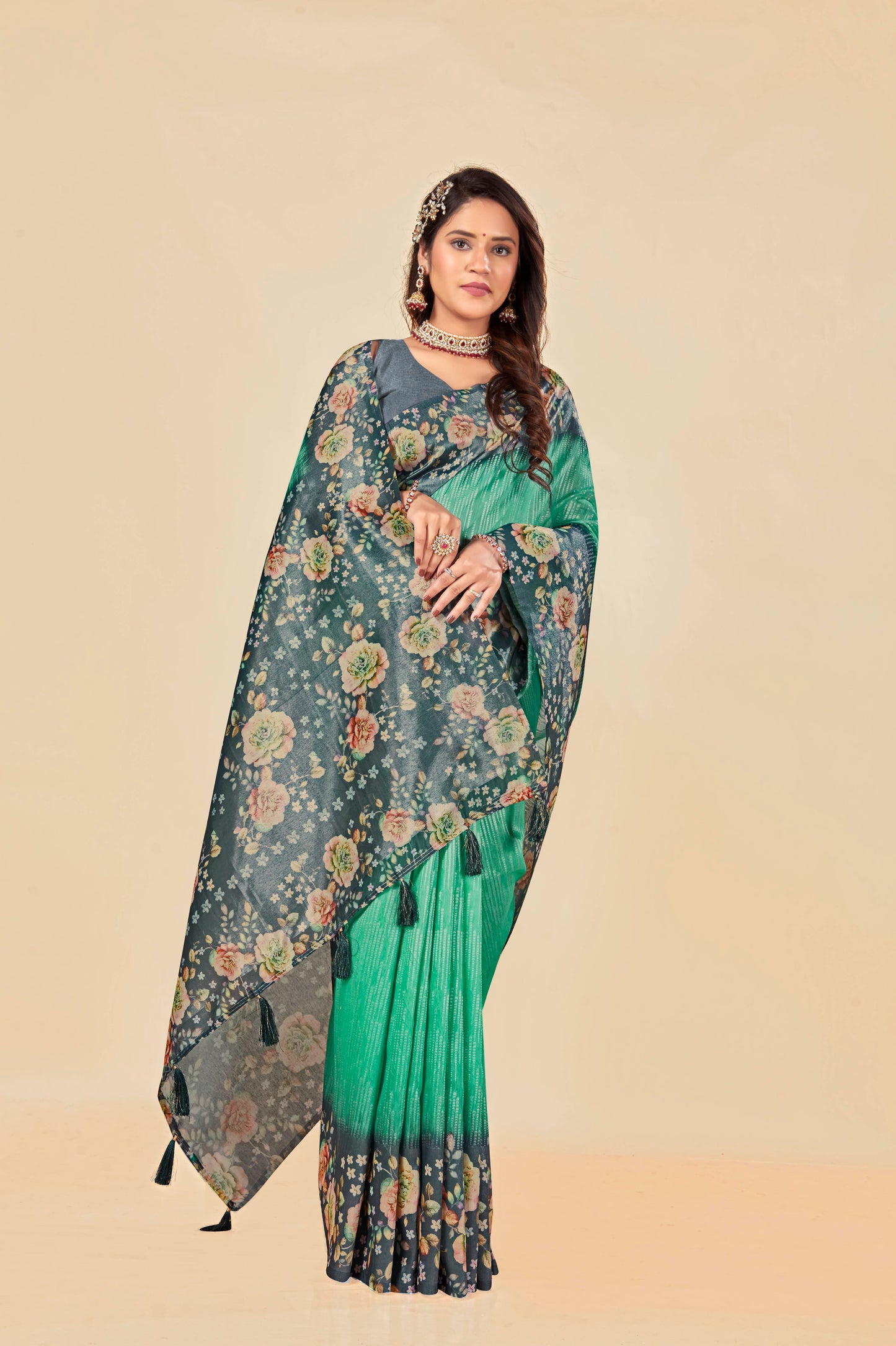 Malabar Multicolour Jacquard Saree with Elegant Digital Print 4 (8 Colours Available).