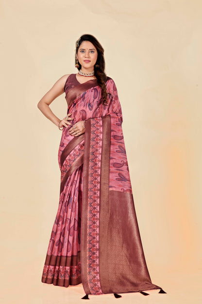 Malabar Multicolour Jacquard Saree with Elegant Digital Print 14.(8 Colours Available).