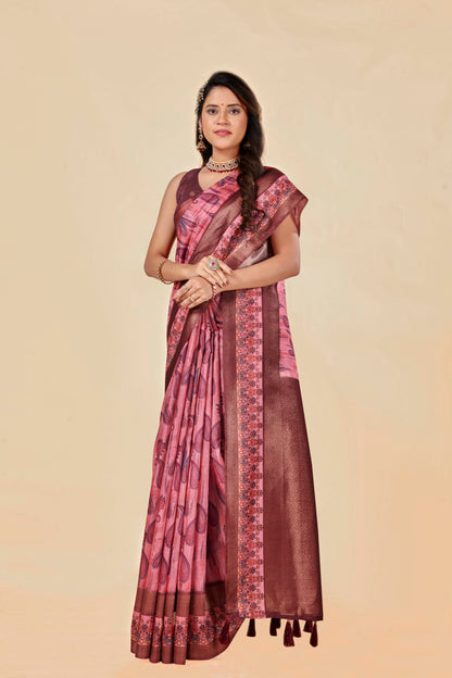 Malabar Multicolour Jacquard Saree with Elegant Digital Print 14.(8 Colours Available).