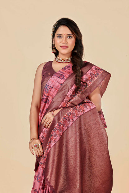 Malabar Multicolour Jacquard Saree with Elegant Digital Print 14.(8 Colours Available).