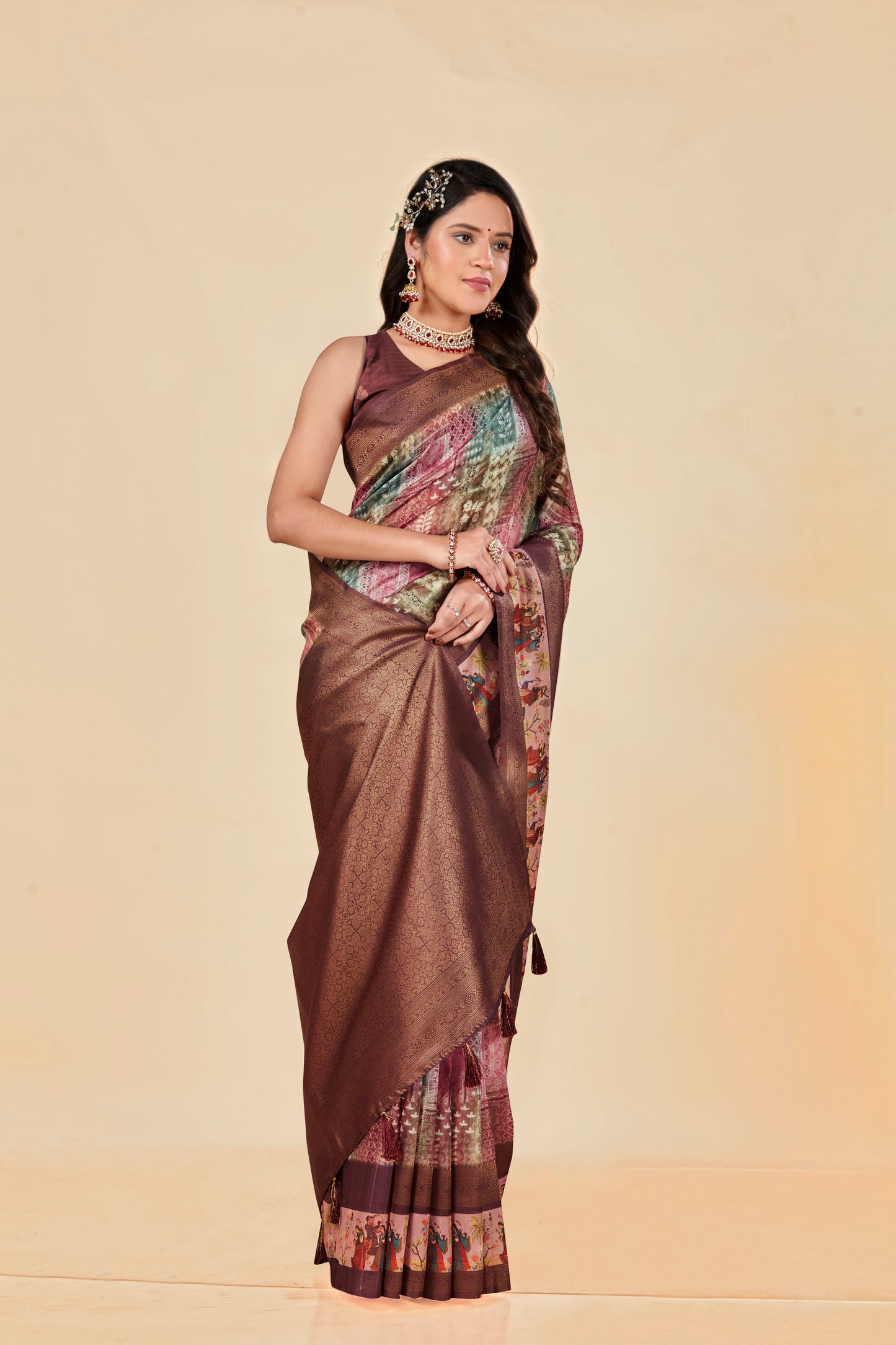 Malabar Multicolour Jacquard Saree with Elegant Digital Print 14.(8 Colours Available).