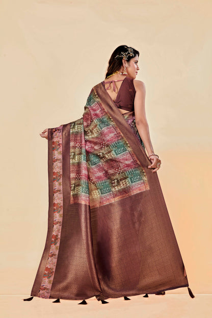 Malabar Multicolour Jacquard Saree with Elegant Digital Print 14.(8 Colours Available).