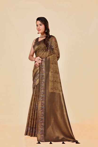 Malabar Multicolour Jacquard Saree with Elegant Digital Print 14.(8 Colours Available).