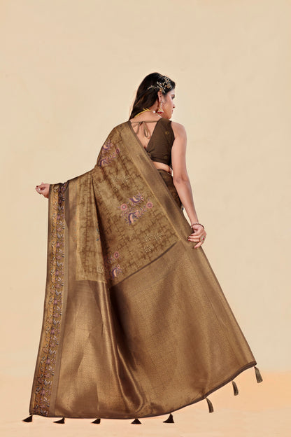 Malabar Multicolour Jacquard Saree with Elegant Digital Print 14.(8 Colours Available).