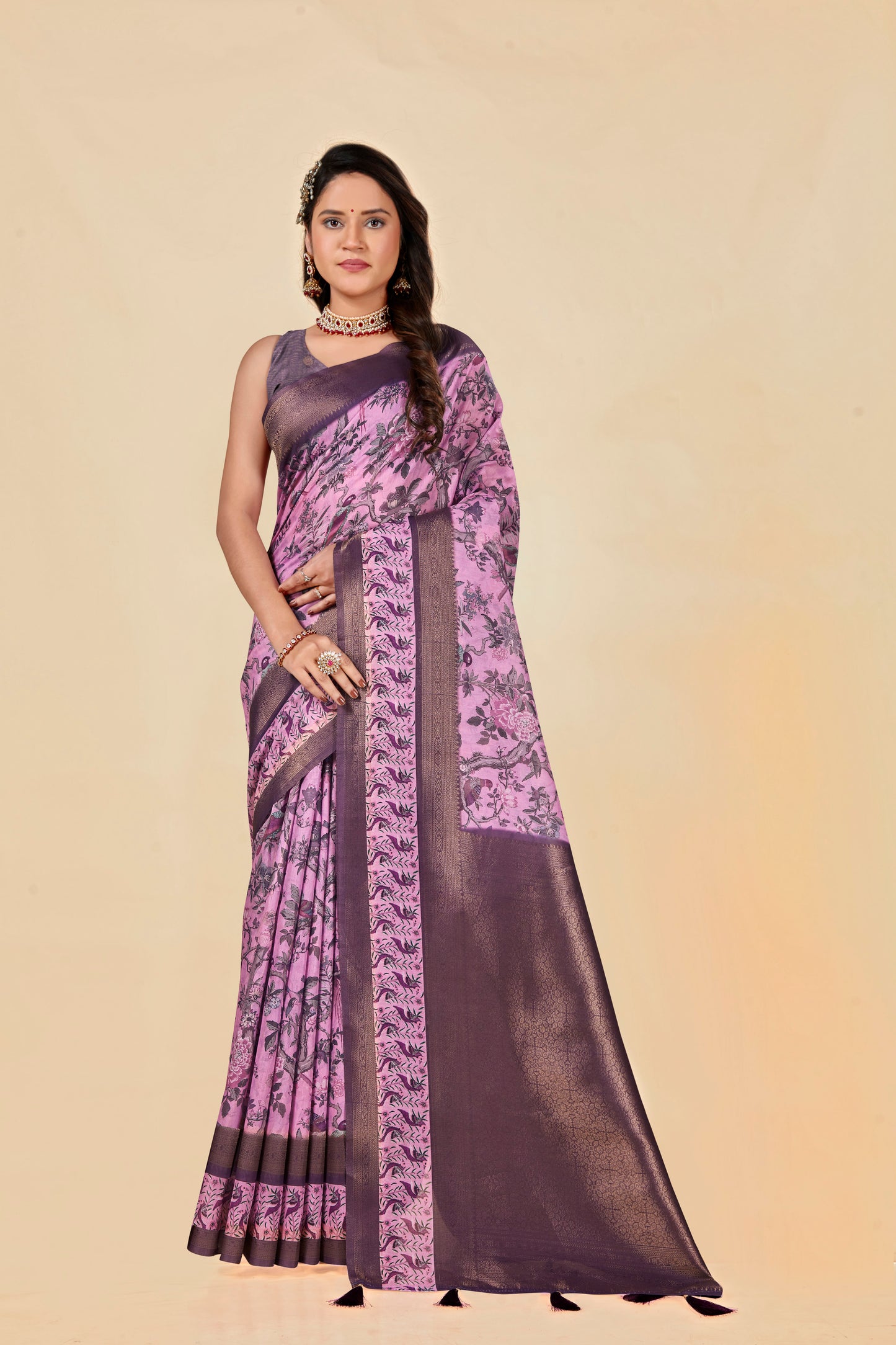 Malabar Multicolour Jacquard Saree with Elegant Digital Print 14.(8 Colours Available).