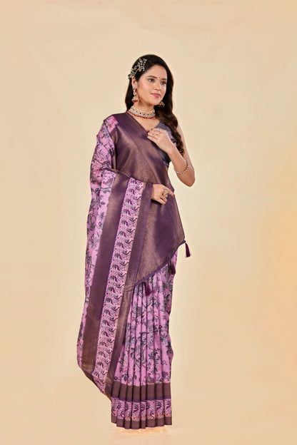 Malabar Multicolour Jacquard Saree with Elegant Digital Print 14.(8 Colours Available).