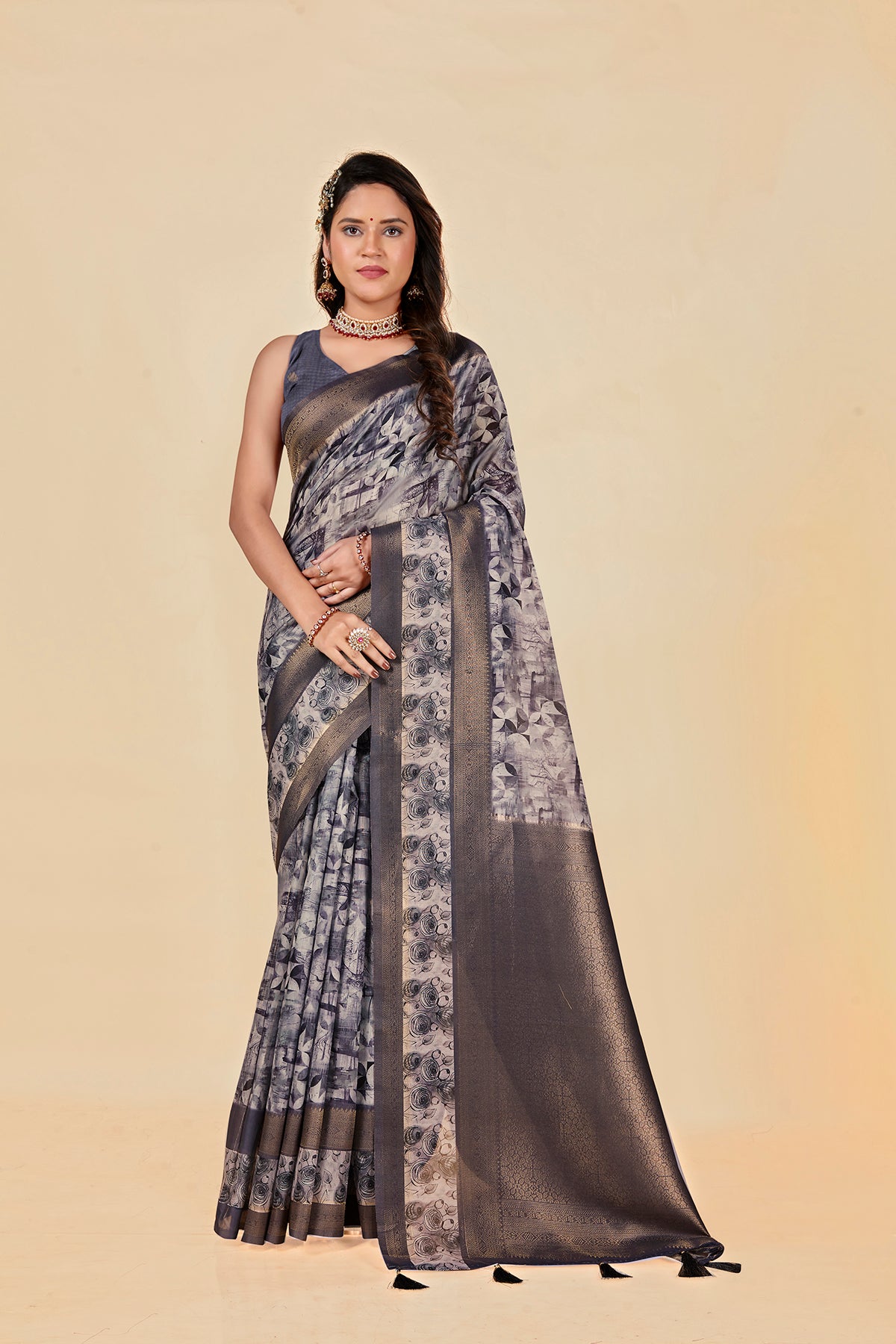 Malabar Multicolour Jacquard Saree with Elegant Digital Print 14.(8 Colours Available).