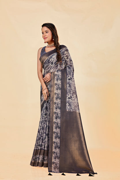 Malabar Multicolour Jacquard Saree with Elegant Digital Print 14.(8 Colours Available).