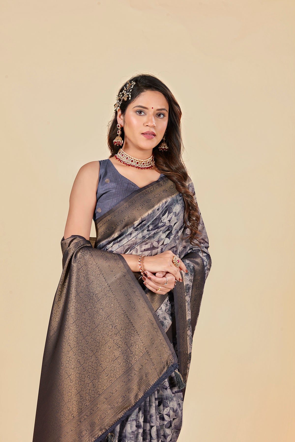 Malabar Multicolour Jacquard Saree with Elegant Digital Print 14.(8 Colours Available).